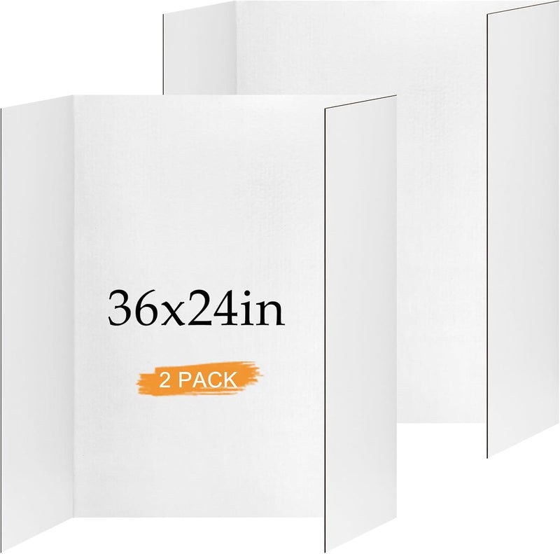 Xnewtwo 2 Pack Trifold Poster Board 36" x 24", White Corrugated Project Boards for Science Fairs, School Projects, Event Displays - Image 1